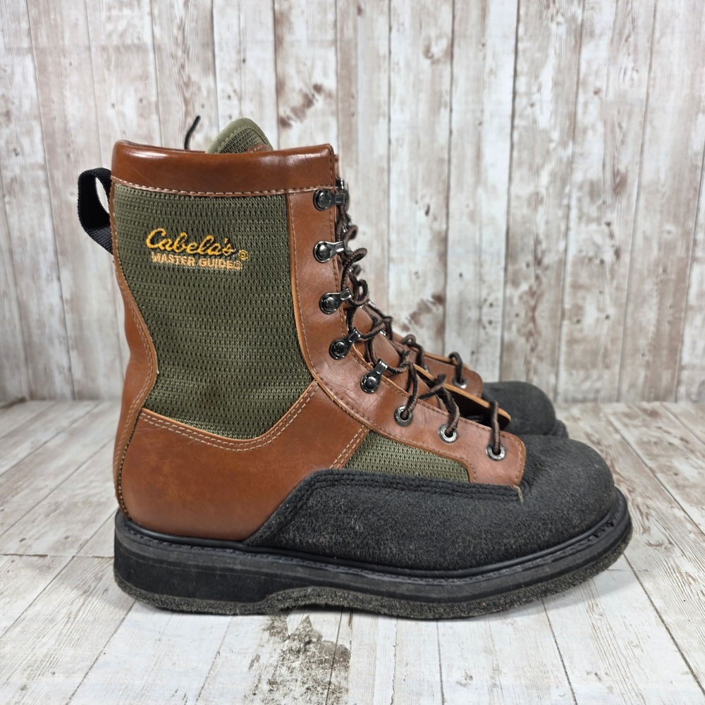 Cabelas Master Guides Wading‎ Boots Mens 11 Brown Olive Felt Sole High Top